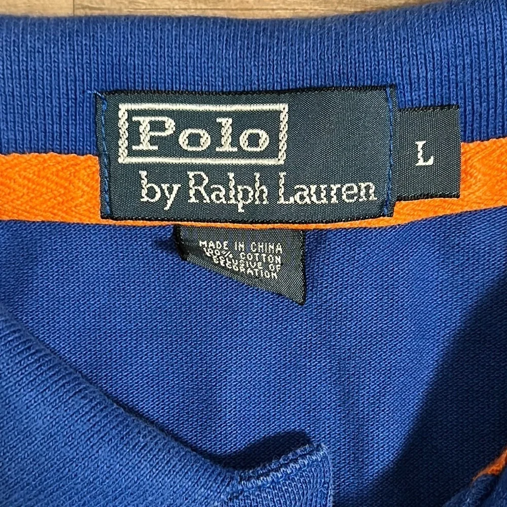 Polo Ralph Lauren Shirt Mens Large Blue Orange Crossed Malet Logo Embroidered